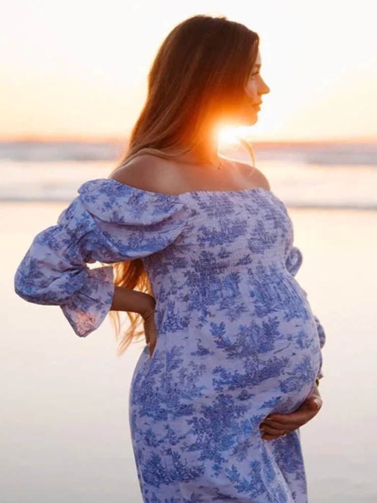 Momyknows Bnwt Off-Shoulder Blue & White Maxi Maternity Dress — image 3 of 3